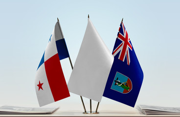Flags of Panama and Montserrat with a white flag in the middle