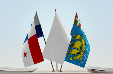 Flags of Panama and Saint Pierre and Miquelon with a white flag in the middle