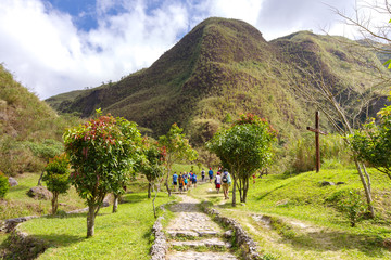 Tourists hiking Mount Pinatubo