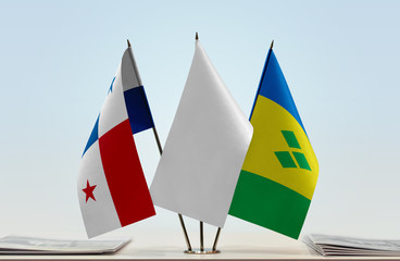 Flags of Panama and Saint Vincent and the Grenadines with a white flag in the middle