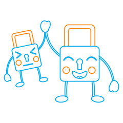 safety locks emoji icon image vector illustration design  orange and blue line