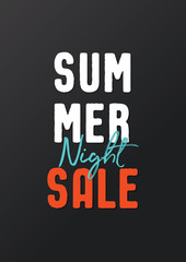 Summer Night Sale banner vector heading design  for banner or poster. Sale and Discounts Concept.