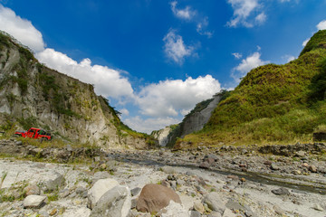 Tourists hiking Mount Pinatubo