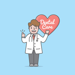 Doctor &  Dental heart sign illustration vector on blue background. Dental concept.