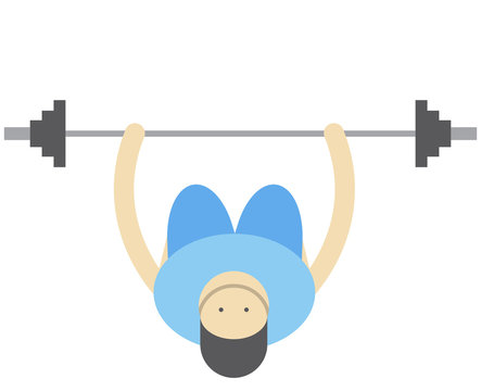 the man is engaged in physical exercises,barbell bench press,Healthy lifestyle,vector image, flat design, cartoon character
