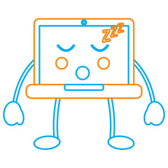 laptop computer sleeping emoji icon image vector illustration design  orange and blue line