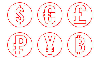 world currencies, thin lines icons