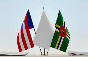 Flags of Puerto Rico and Dominica with a white flag in the middle