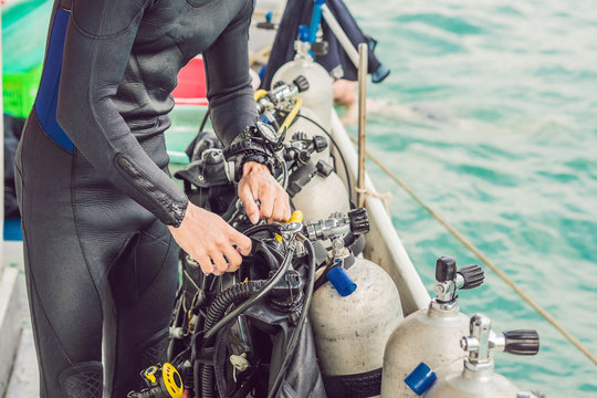 Diver preparing to dive into the sea