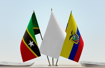 Flags of Saint Kitts and Nevis and Ecuador with a white flag in the middle