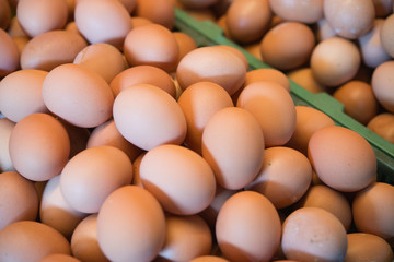 Background of fresh chicken eggs in the market.