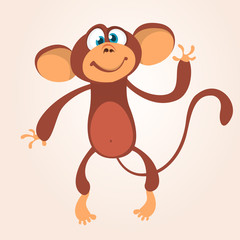 Cartoon cute chimpanzee monkey waving. Vector illustration isolated