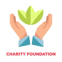 Charity foundation promotional logotype with open human hands
