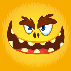 Funny Orange Monster Face. Vector illustration. Halloween cartoon monster