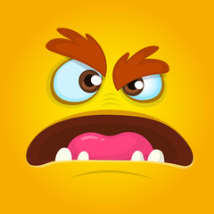 Angry Orange Monster Face. Vector illustration. Halloween cartoon monster