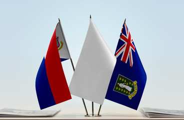 Flags of Sint Maarten and British Virgin Islands with a white flag in the middle