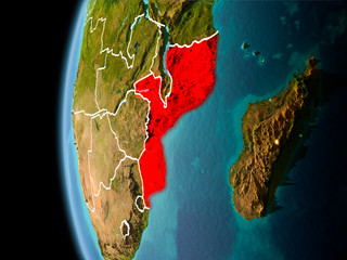 Mozambique from space in evening