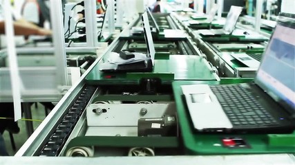 Assembly Line in Laptop Computer Factory. Time Lapse Shot. 