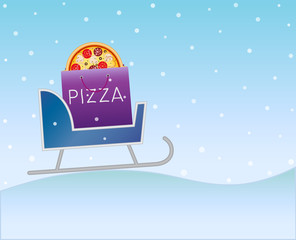 Pizza. Pizza delivery. Winter. concept order delivery pizza. Illustration for advertisement, web sites, flyer, banners design. Vector illustration