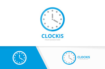 Vector clock logo combination. Time and watch symbol or icon. Unique express logotype design template.