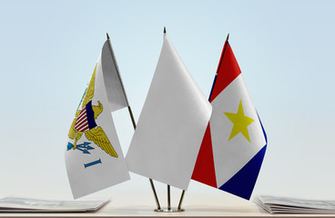Flags of U.S. Virgin Islands and Saba with a white flag in the middle