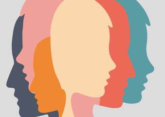 Abstract people and crowd. Concept of fusion of thoughts