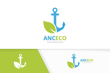 Vector anchor and leaf logo combination. Marine and eco symbol or icon. Unique navy and organic logotype design template. © Lifeking