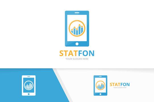 Vector graph and phone logo combination. Diagram and mobile symbol or icon. Unique chart and device logotype design template.