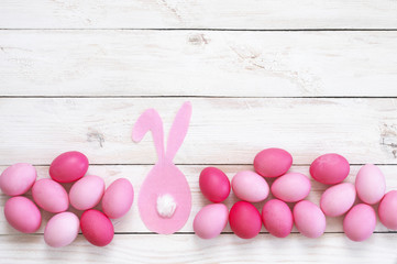 Pink Easter eggs with rabbit
