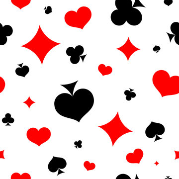 Seamless pattern with card suits. red and black vector icons.