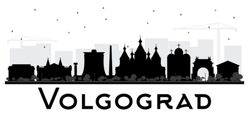 Volgograd Russia City Skyline Silhouette with Black Buildings Isolated on White.