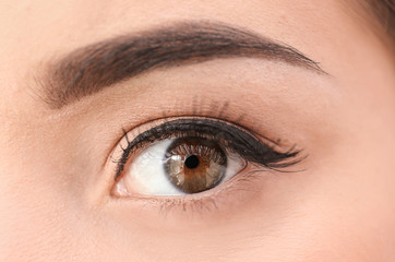 Naklejka premium Young woman with beautiful eyebrows, closeup