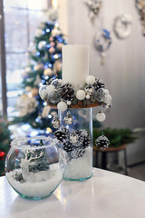 Beautiful Christmas decorations made by professional florist in flower shop