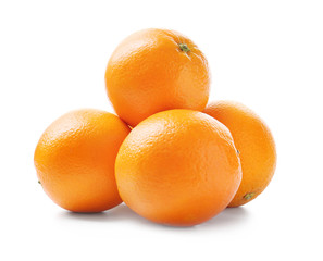 Juicy ripe oranges on white background