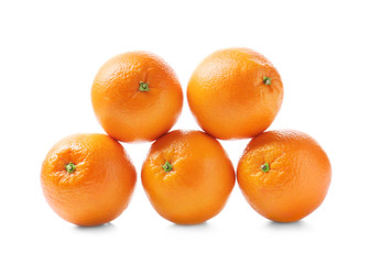 Juicy ripe oranges on white background