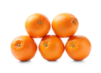 Juicy ripe oranges on white background