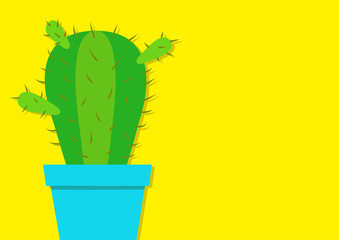 Cactus icon in flower pot. Desert prikly thorny spiny plant. Minimal flat design. Growing concept. Bright green houseplant. Pastel yellow color background. Isolated Template. Cute cartoon object.
