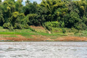 View of the landscape of the river Nam Khan, Luang Prabang, Laos. Copy space for text