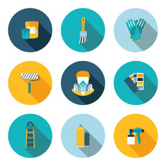 set of flat icons painting works
