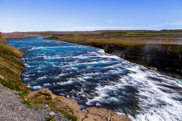 River, shore and waterfall Gullfoss in Iceland 11.06,2017
