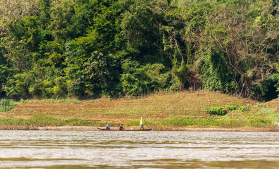 View of the landscape of the river Nam Khan, Luang Prabang, Laos. Copy space for text
