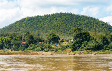 View of the landscape of the river Nam Khan, Luang Prabang, Laos. Copy space for text