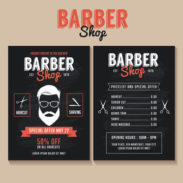 Barber shop flyer template. Price list and special offer
