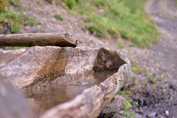 Wooden source of spring outdoors.