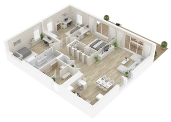 Floor plan top view. Apartment interior isolated on white background. 3D render