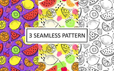 Vector seamless pattern of fruits in cool graphic style