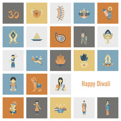 Diwali. Indian Festival Icons