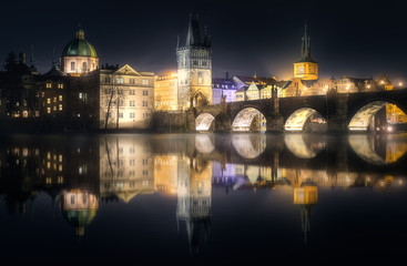 Fototapeta na wymiar Charles bridgeat night, Prague, Czech Republic