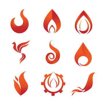 Fire Flames Element Emblem Symbol Set