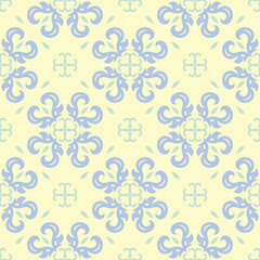 Floral beige seamless pattern. Beige background with light blue and green flower designs